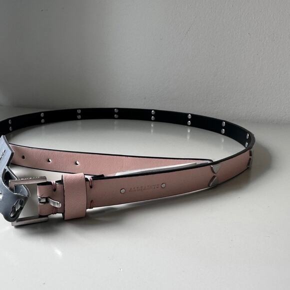 NWT ALLSAINTS light pink leather belt with triangle stud accents size S - Picture 8 of 10